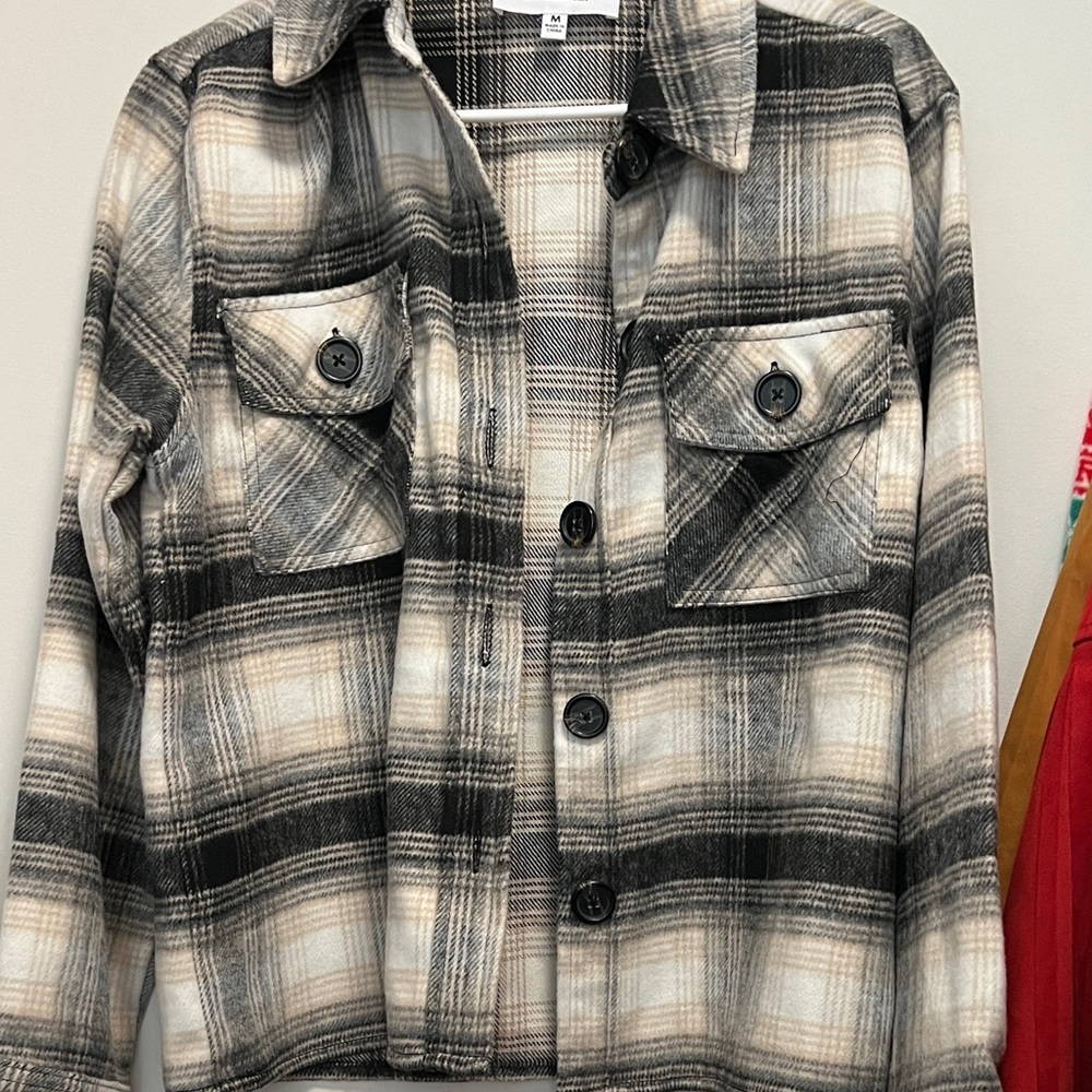 BB Dakota Black and Cream Plaid Utility Jacket